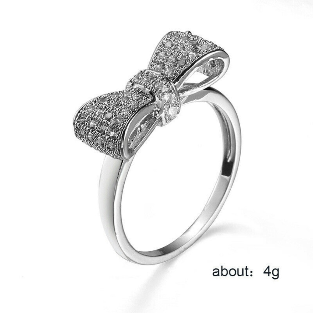 Bowknot 925 Silver White Sapphire Rings New - Picture 5 of 5